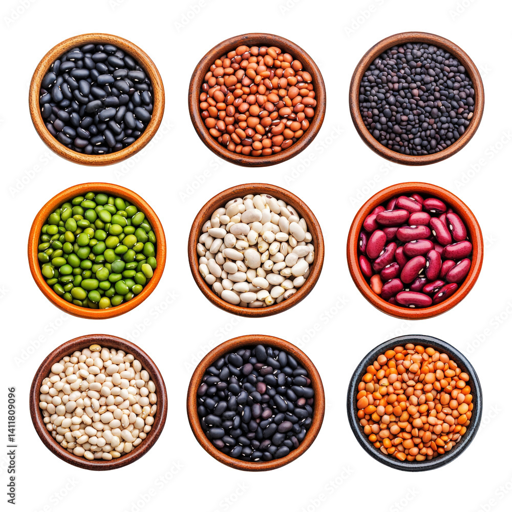 Fototapeta premium Bowls of assorted dried legumes collection for healthy cooking
