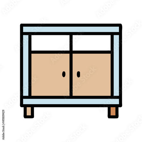 Cabinet with Drawer and Doors Icon Representing Storage Furniture and Organization