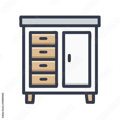 Cabinet with Drawer and Doors Icon Representing Storage Furniture and Organization