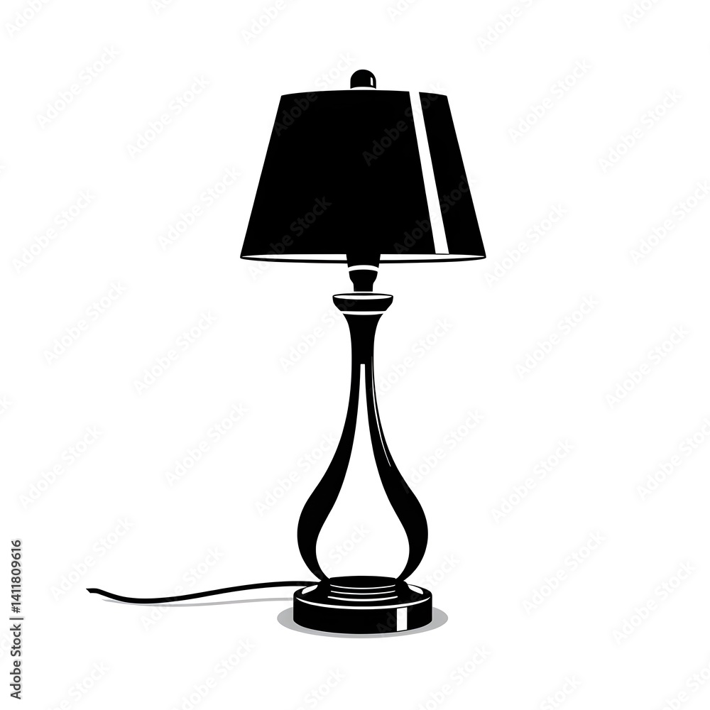 Obraz premium Elegant Black Table Lamp Silhouette Vector Illustration
