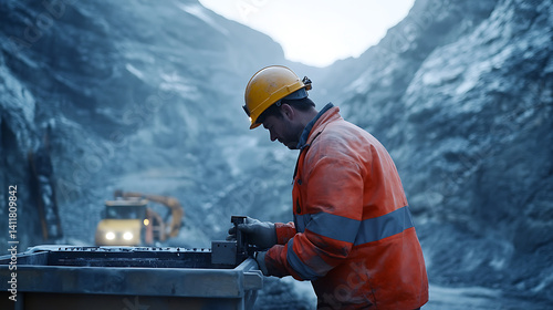 Mining worker setting up safety barriers around a lithium extraction site. Featuring safety measures