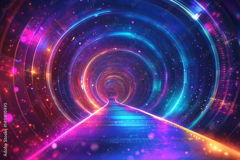 Neon glowing tunnel vibrant colors abstract digital art futuristic path Neon glowing tunnel vibrant colors abstract digital art futuristic path