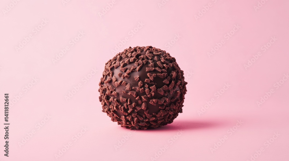 A round chocolate truffle coated with chocolate sprinkles, set against a soft pink background, creating a visually appealing and indulgent treat. A round chocolate truffle coated with chocolate sprinkles, set against a soft pink background, creating a visually appealing and indulgent treat.