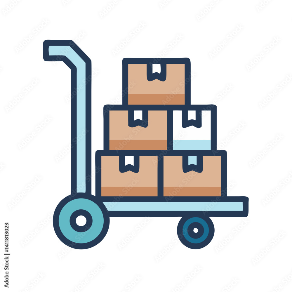 Fototapeta premium Hand Trolley with Boxes Icon Representing Goods Transportation and Logistics