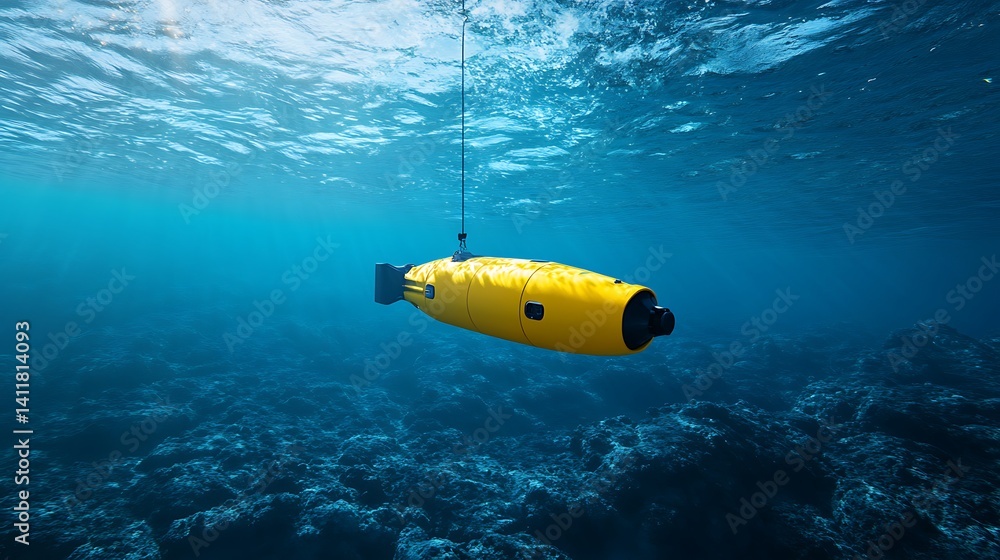 Fototapeta premium Autonomous Underwater Vehicle Exploring Ocean Seabed