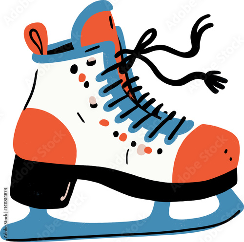 Colorful ice skate cartoon isolated on transparent background. Vector illustration.