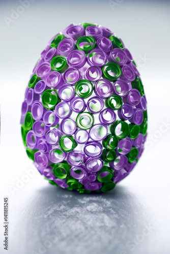 Decorative Easter Craft. Close-up of a handmade Easter egg adorned with rolled paper designs.