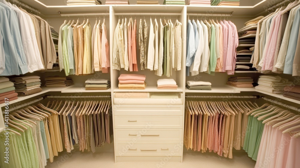 Dressing room with clean shelving, organized shoe racks, and muted colors. Dressing room with clean shelving, organized shoe racks, and muted colors.