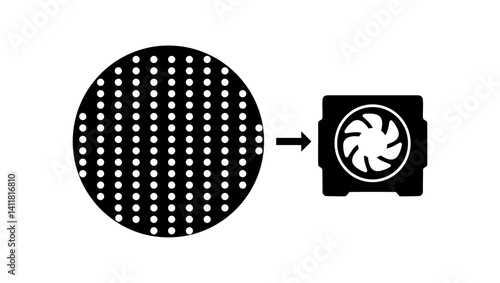 Silicon Wafer symbol,  black isolated silhouette