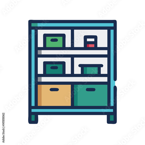 Shelving Unit Icon Representing Multi-Tier Organization and Vertical Storage