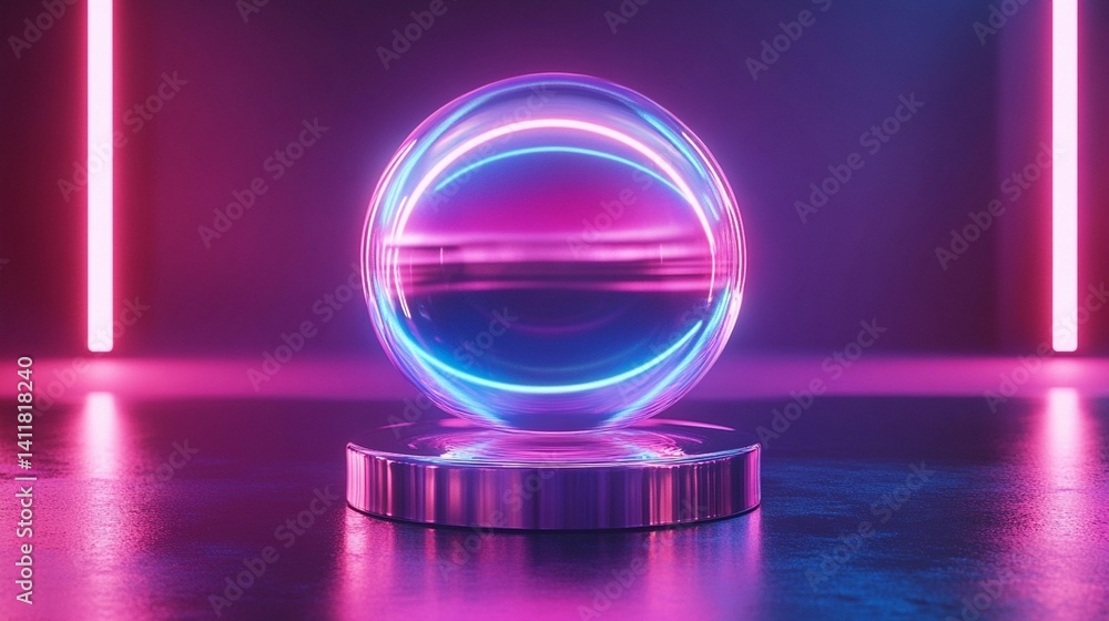 Neon Sphere on Reflective Surface Neon Sphere on Reflective Surface