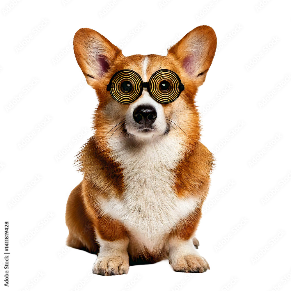 Obraz premium Corgi with fake mustache and monocle acting fancy 