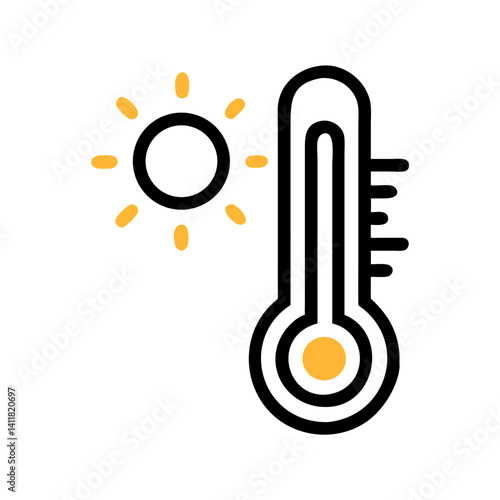 Thermometer with Sun Icon Representing Hot Weather and High Temperature