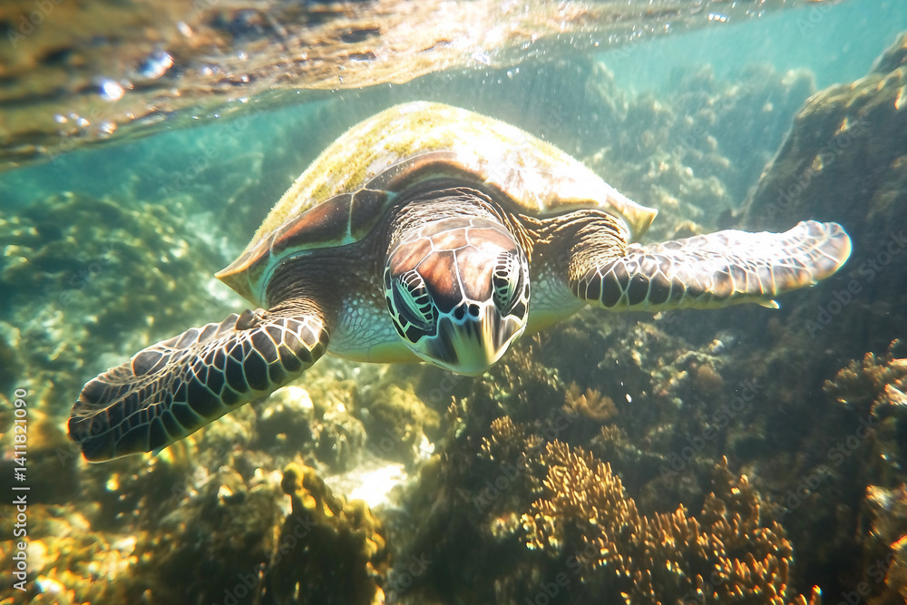 Fototapeta premium Generative AI image of vibrant underwater exotic marine life with colorful coral reef