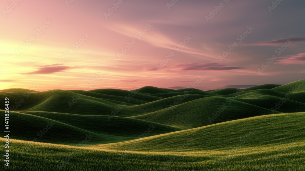 Obraz premium Sunrise over rolling green hills