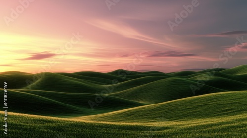 Sunrise over rolling green hills