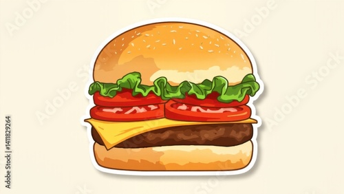 Cheeseburger cartoon with lettuce and tomato
