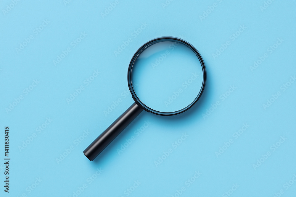 Magnifying Glass on Blue Background – Flat lay Composition for Inspection, Focus, Research, and Analysis with Minimalist Design, Bright Contrast, Clarity, and Clean Aesthetic Magnifying Glass on Blue Background – Flat lay Composition for Inspection, Focus, Research, and Analysis with Minimalist Design, Bright Contrast, Clarity, and Clean Aesthetic