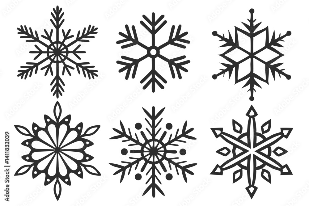 Collection of Elegant Snowflakes Vector Illustrations for Winter and Holiday Designs. Collection of Elegant Snowflakes Vector Illustrations for Winter and Holiday Designs.