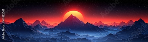 Majestic Mountain Landscape at Sunset with Vibrant Colors and Starry Sky