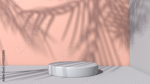 Background rendering with 3d podium and wall scene abstract background. 3D illustration, 3D rendering	