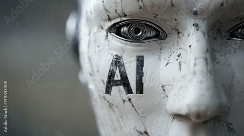 Obraz na płótnie Artificial intelligence robot with AI text on face w salonie