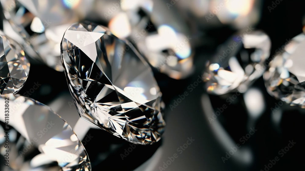 Clear and detailed diamonds with reflections, ideal for luxury or jewelry themes