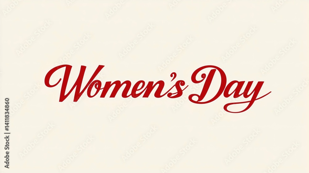 Elegant red Women's Day text design on beige for celebration and marketing