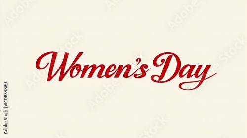 Obraz na płótnie Elegant red Women's Day text design on beige for celebration and marketing w salonie