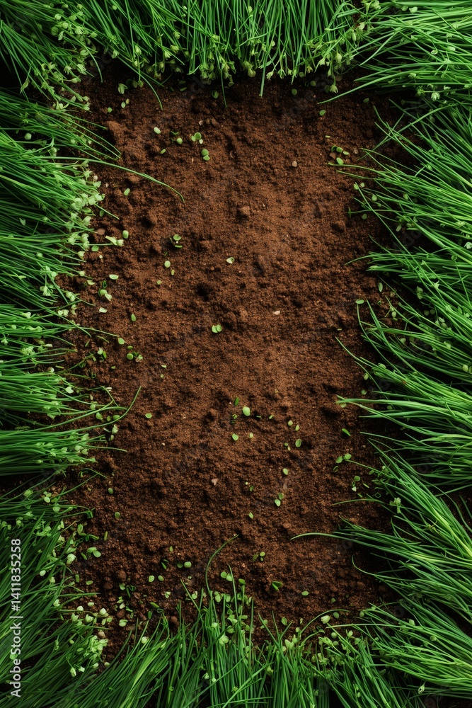 Fertile soil framed by lush chives, ideal for agriculture and gardening visuals
