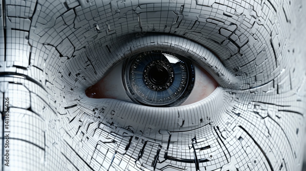Futuristic robotic eye close-up with detailed circuitry, perfect for AI or tech themes