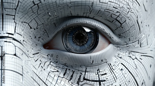 Obraz na płótnie Futuristic robotic eye close-up with detailed circuitry, perfect for AI or tech themes w salonie