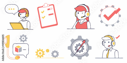 Business Cartoon Customer Service Support Vector Icons Set