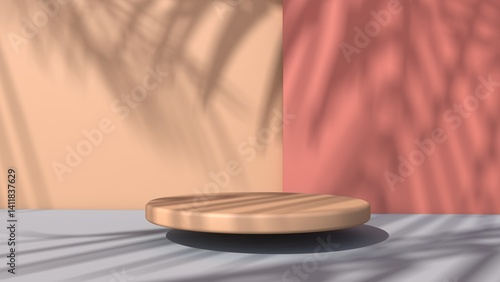 Background rendering with 3d podium and wall scene abstract background. 3D illustration, 3D rendering	