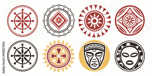 Tribal Ethnic Masks Wheel Circle Designs Vector Icons Collection