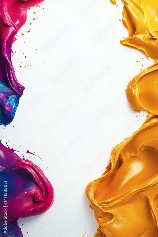 Vibrant paint texture on white for creative backgrounds and promotional layouts