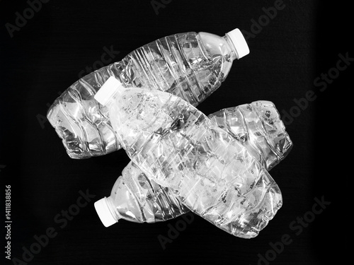 Tableau sur toile Plastic bottle water recycle trash, empty garbage drink pollution object rubbish top view recycling, trash re use gabage compressed, concept for eco system environment clean zero carbon ecological