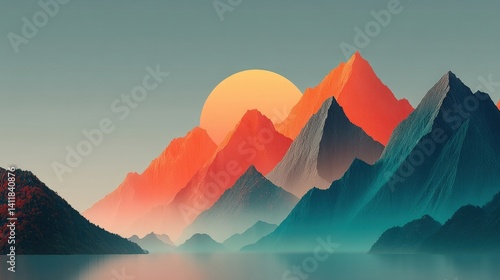 Majestic Mountain Landscape at Sunrise with Vibrant Colors and Reflections in Calm Water