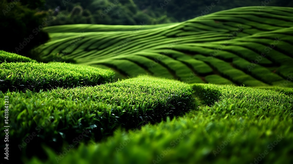 Fototapeta premium Serene Green Tea Plantation Hills with Malaysia.