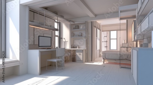 Obraz na płótnie 3d interior rendering furnished home apartment w salonie
