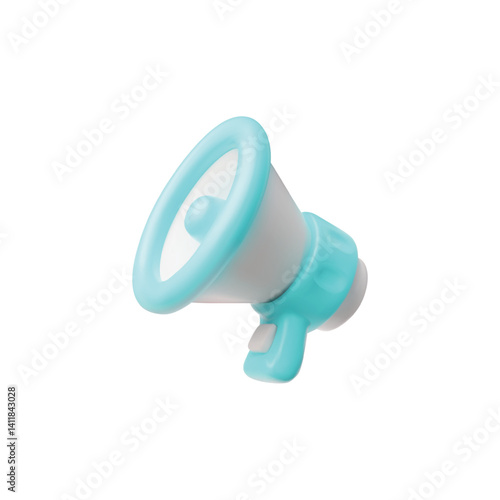 Glossy blue and white megaphone 3D vector icon, realistic retro loudspeaker, bullhorn, sound horn for announcing, alarm