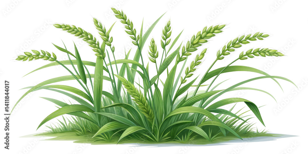Fototapeta premium Green Wheat Grass Illustration, Isolated on Transparent Background, Agriculture Nature, graphic, Wheat, Grass, Plant