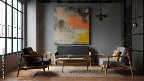 Obraz na płótnie 3d mockup frame for art, painting, illustration, wall decoration places at living room w salonie