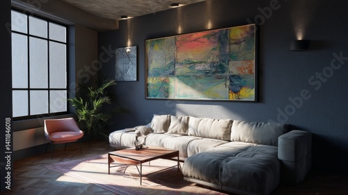 Obraz na płótnie 3d mockup frame for art, painting, illustration, wall decoration places at living room w salonie