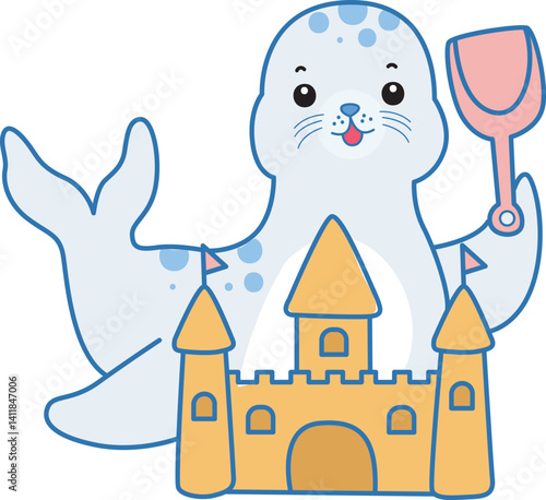 Cute Seal vector icon. Funny baby Seal animal series stock illustration. Life of fluffy Seal designs.