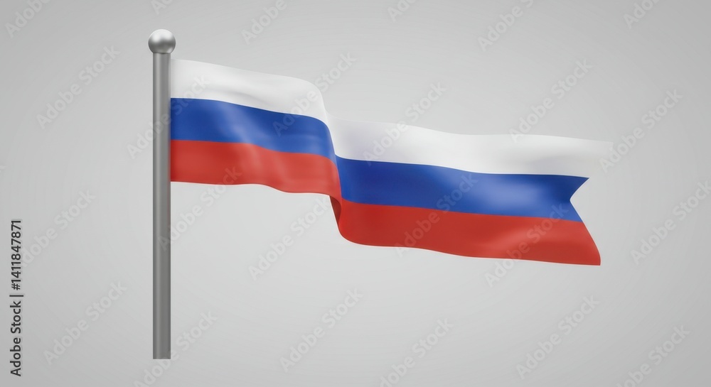 Waving Russian Flag on a Pole Against a Neutral Background: A 3D Render Waving Russian Flag on a Pole Against a Neutral Background: A 3D Render