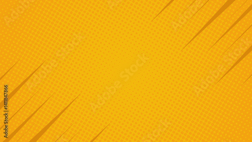 Bright yellow halftone background with fast lines. Vector illustration