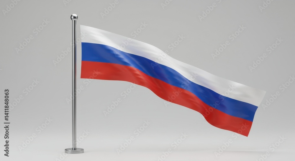 Waving Russian Flag on a Flagpole Against a Neutral Background A 3D Render of the Russian Federation's National Flag Waving Russian Flag on a Flagpole Against a Neutral Background A 3D Render of the Russian Federation's National Flag