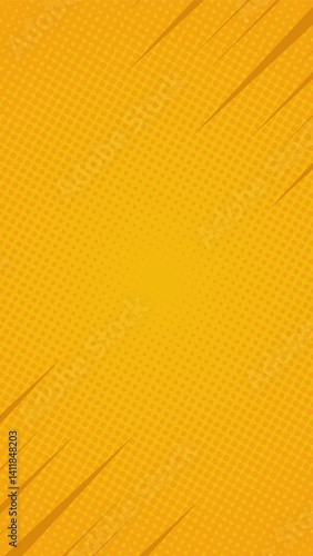 Bright yellow halftone vertical background with fast lines. Vector illustration