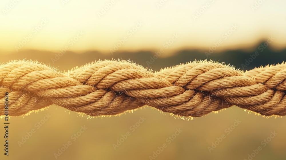 Fototapeta premium Textured natural rope against a blurred background, symbolizing strength and connectivity in nature's light